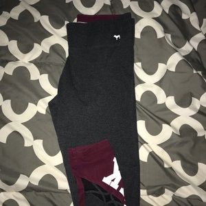 grey and maroon pink detailed leggings